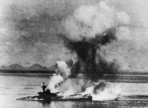 The carrier, HMS Hermes, 
was sunk in ten minutes by Nagumo's dive bombers, 70 miles south west of Ceylon, April 5, 1942. She was the most 
serious Allied loss of the battle