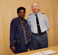 Beverley Bernard, Deputy Chairman of the Commission for Racial Equality with C-in-C PTC Air Marshal Sir Christopher Coville