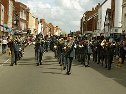 And here he leads the Band along Tewkesbury High St to the delight of local people who turned out in force
